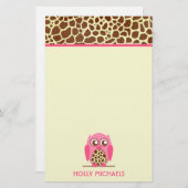 Giraffen-Druck u. rosa Eulen-Briefpapier Briefpapier (Vorne/Hinten)