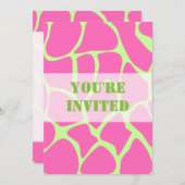 Giraffen-Druckmuster, Hellrosa und Lime Green Einladung (Vorne/Hinten)