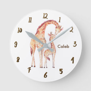 Giraffen Dschungel-Kinderzimmer Personalised Indiv Runde Wanduhr