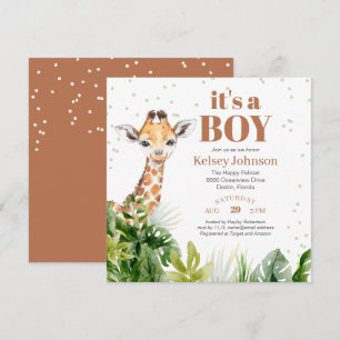 Giraffen-Dschungel-Safari-Junge-Baby-Party Einladung