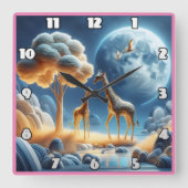 Giraffen erforschen eine ruhige Nacht unter dem Mo Quadratische Wanduhr (Vorderseite)