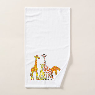 Giraffen-Familie in orange und gelbem HandTowel Handtuch