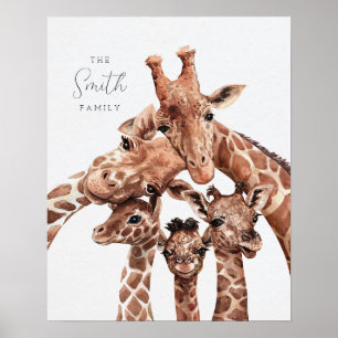 Giraffen-Familienporträt Familie Fünf, Safari-Deko Poster