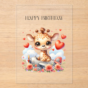 Giraffen-Flugzeug-Geburtstag Acryleinladungen