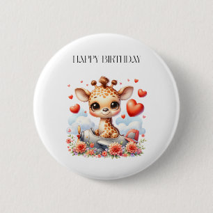 Giraffen-Flugzeug-Geburtstag Button