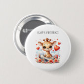 Giraffen-Flugzeug-Geburtstag Button (Vorne & Hinten)
