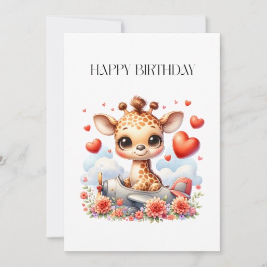 Giraffen-Flugzeug-Geburtstag Einladung (Vorderseite)