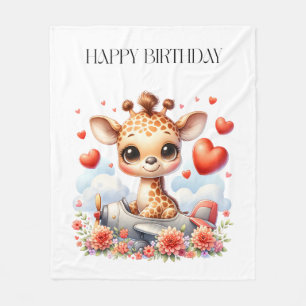 Giraffen-Flugzeug-Geburtstag Fleecedecke
