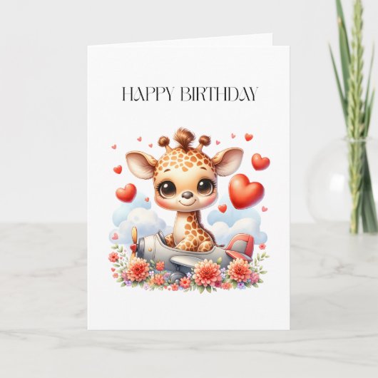 Giraffen-Flugzeug-Geburtstag Karte (Vorderseite)