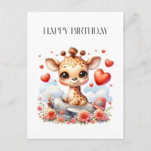 Giraffen-Flugzeug-Geburtstag Postkarte