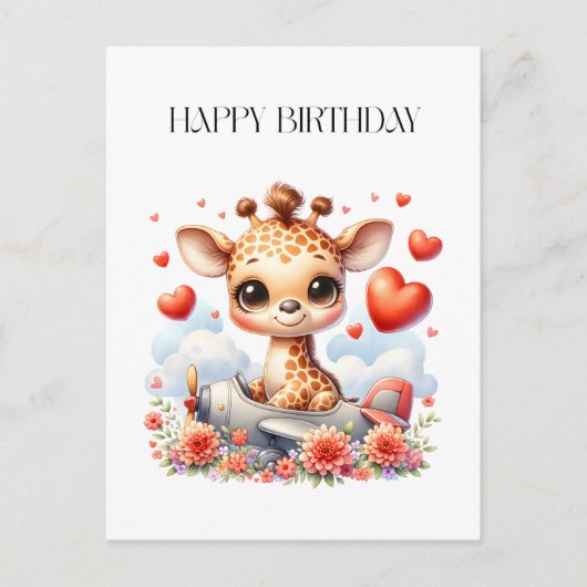 Giraffen-Flugzeug-Geburtstag Postkarte (Vorderseite)