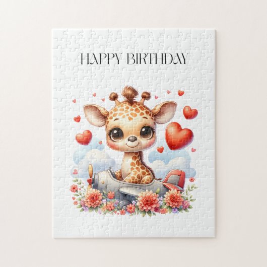 Giraffen-Flugzeug-Geburtstag Puzzle (Vertikal)