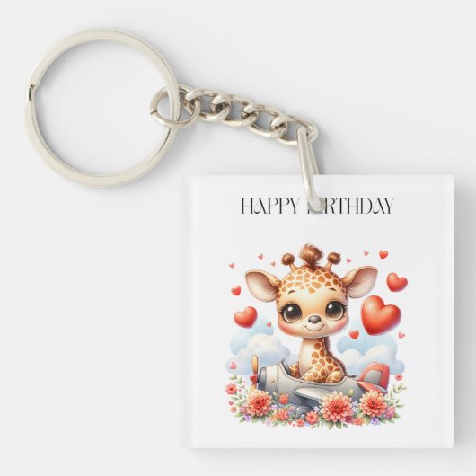 Giraffen-Flugzeug-Geburtstag Schlüsselanhänger (Vorderseite)