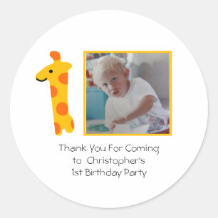 Giraffen-Foto Orange und Gelb 1. Geburtstag  Runder Aufkleber