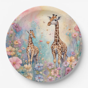 Giraffen-Garten Pastell Pappteller