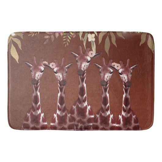 Giraffen Giraffe Floral Brown Safari Chic Badematte (Vorderseite)