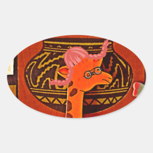 Giraffen Hut Kunst Druck Ovaler Aufkleber