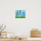 Giraffen im Gras mit Wolken Poster (Küche)