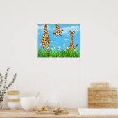 Giraffen im Gras mit Wolken Poster (Küche)