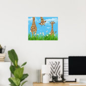 Giraffen im Gras mit Wolken Poster (Heimbüro)