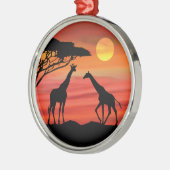 Giraffen im Serengeti-Sonnenuntergang Ornament Aus Metall (Links)