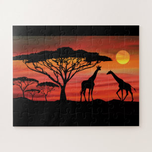 Giraffen im Serengeti-Sonnenuntergang Puzzle