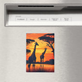 Giraffen im Wasserloch bei Sonnenuntergang Magnet (In Situ (Geschirrspüler))