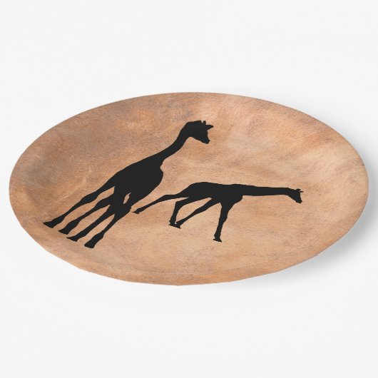 GIRAFFEN IN DER SILHOUETTE PAPPTELLER (Schrägansicht)