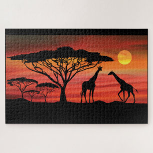 Giraffen in einem serengeti-afrikanischen Sonnenun Puzzle
