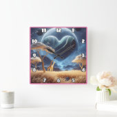 Giraffen in einer kosmischen Landschaft Quadratische Wanduhr (Zuhause)