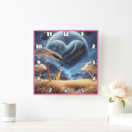 Giraffen in einer kosmischen Landschaft Quadratische Wanduhr