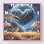Giraffen in einer kosmischen Landschaft Quadratische Wanduhr (Vorderseite)