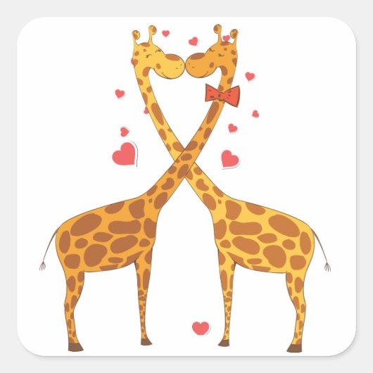 Giraffen in Liebe Quadratischer Aufkleber (Vorderseite)