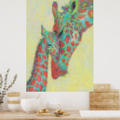 Giraffen in Orange und Aqua Poster (Küche)