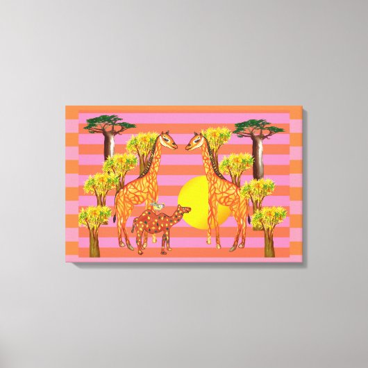 Giraffen, Kamel und ein Vogel gepanzert Canvas Leinwanddruck (Vorderseite)