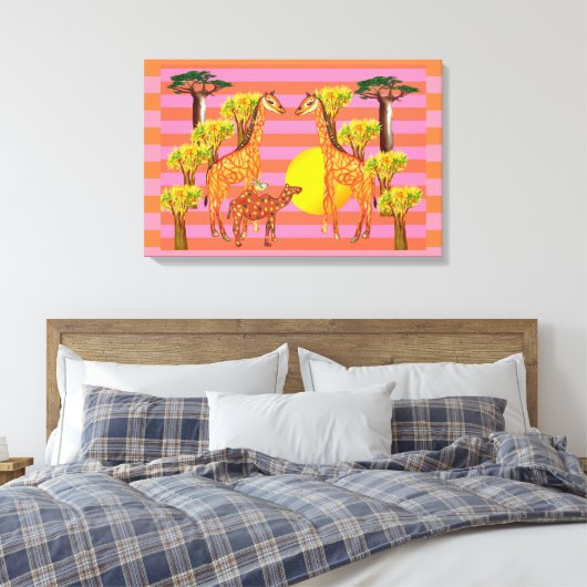 Giraffen, Kamel und ein Vogel gepanzert Canvas Leinwanddruck (Insitu (Schlafzimmer))
