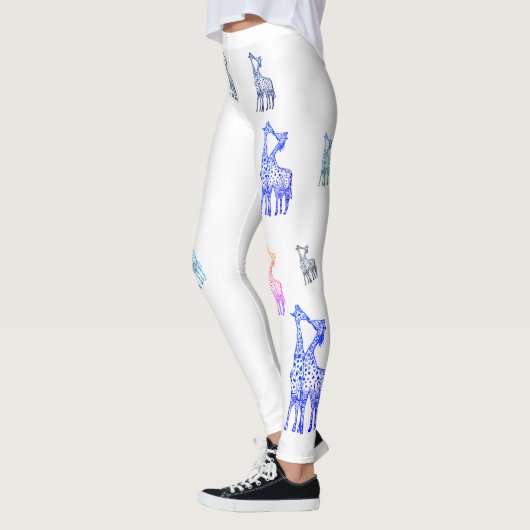 Giraffen Kiss, lustige, farbenfrohe Leggings (Links)