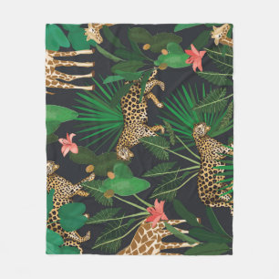 Giraffen, Leoparden, vintage Tiermuster. Fleecedecke