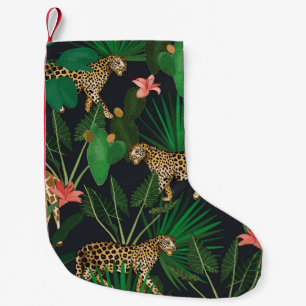Giraffen, Leoparden, Vintages Tiermuster. Kleiner Weihnachtsstrumpf