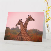 Giraffen mit rosa Himmel Karte (Gelbe Blume)