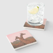 Giraffen mit rosa Himmel Steinuntersetzer (Seitenansicht)