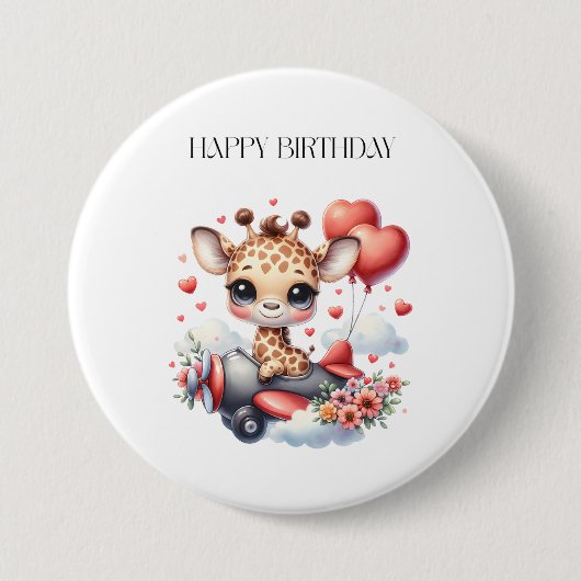 Giraffen-Pilot Geburtstag Button (Vorderseite)