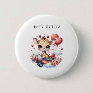 Giraffen-Pilot Geburtstag Button
