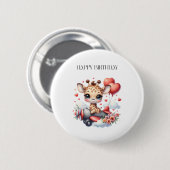 Giraffen-Pilot Geburtstag Button (Vorne & Hinten)