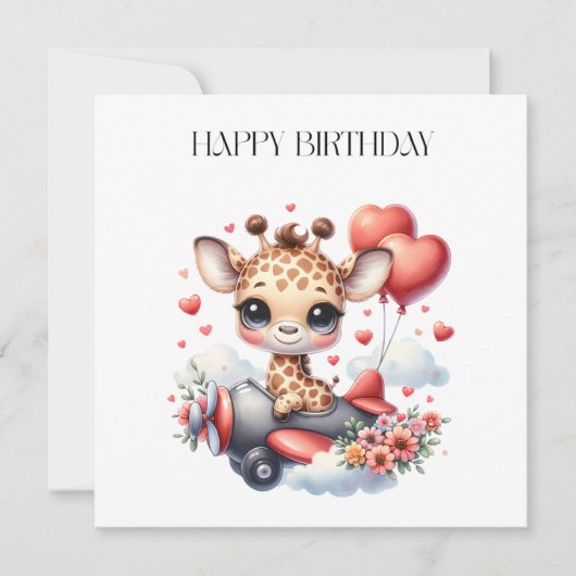 Giraffen-Pilot Geburtstag Einladung (Vorderseite)