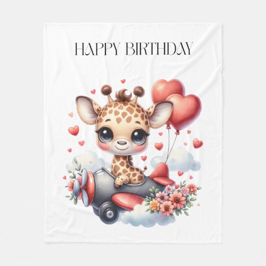 Giraffen-Pilot Geburtstag Fleecedecke (Vorderseite)