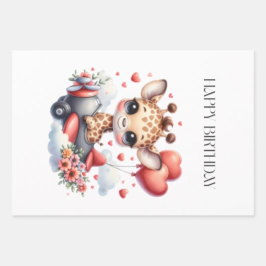 Giraffen-Pilot Geburtstag Geschenkpapier Set (Vorderseite)