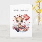 Giraffen-Pilot Geburtstag Karte (Gelbe Blume)