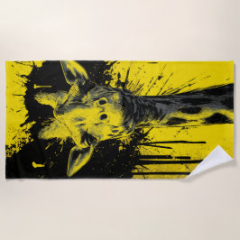 Giraffen-Pop-Art-Porträt Gelb Schwarz Strandtuch