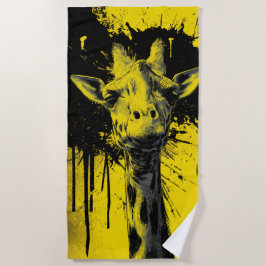 Giraffen-Pop-Art-Porträt Gelb Schwarz Strandtuch